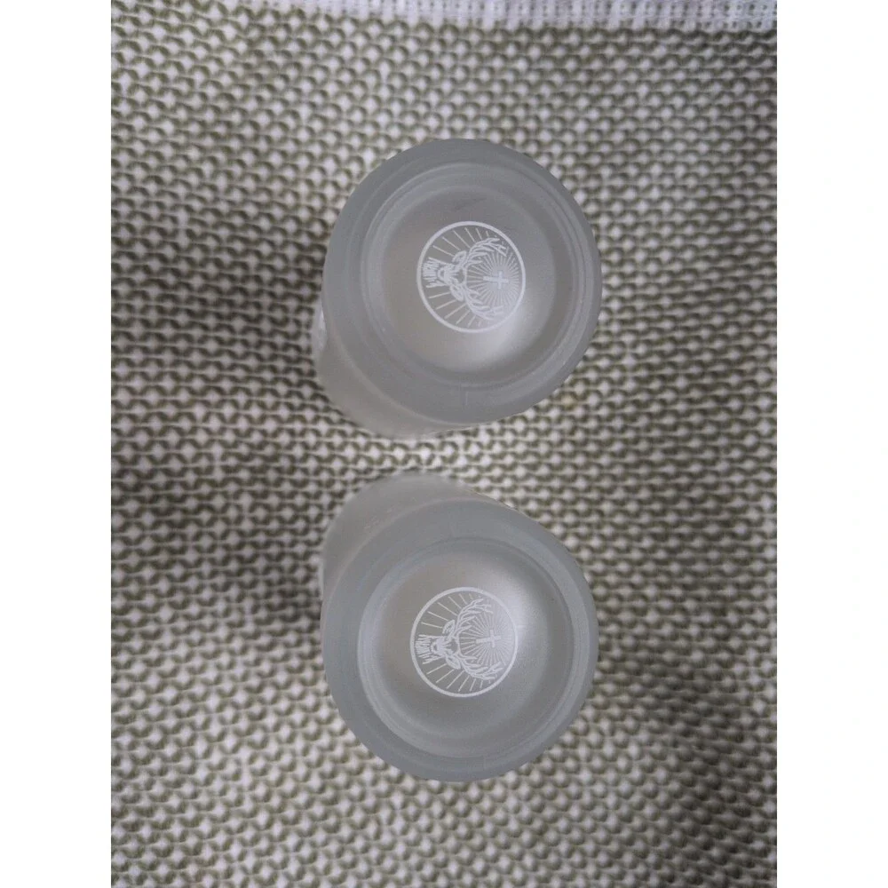 2x Jagermeister Frosted Shot Glass 2cl CE St Hubertus Stag Logo Raised Letters